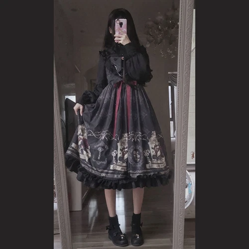 Costume cosplay vestito lolita gotico donna ragazza kawaii volant slip vintage nero - Foto 6 di 11
