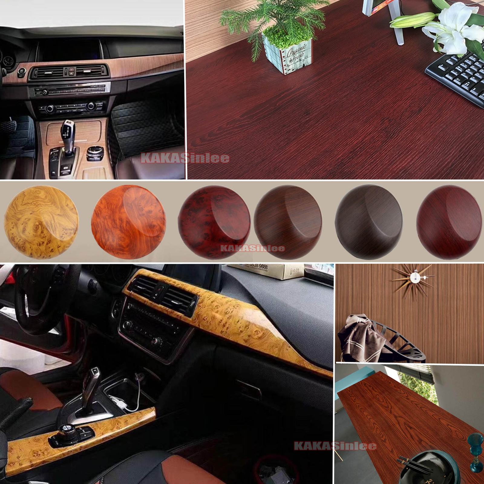 Flexible Furniture Wood Grain 3D Textured Satin Vinyl Wrap Car House Sticker  AB