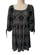 PRINCESS VERA WANG Jr SMALL boho peasant prairie top black print tunic 3/4 Puff