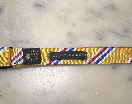Countess Mara 100% Silk Handmade Yellow Striped Adjustable Self Tie Bow Tie - Picture 3 of 5