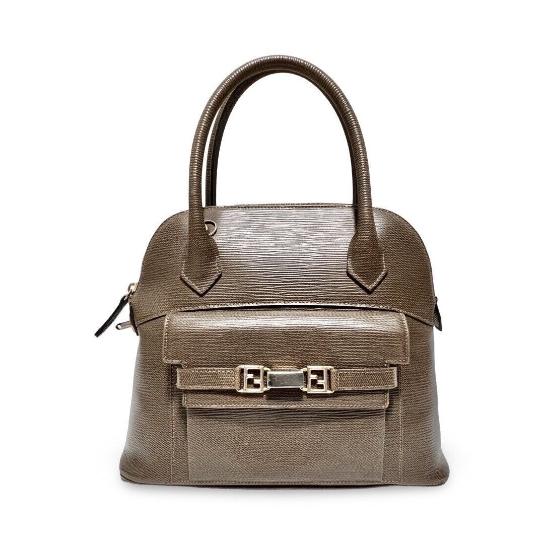 Fendi Women's FF Tote Bag Handbag Logo Zipper Leather Brown Fendi Women's FF Tote Bag Handbag Logo Zipper Leather Brown