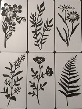 6 Pcs Wildflower Stencils Floral Leaf Herbs Flower 6" x 3" Fall Spring Painting