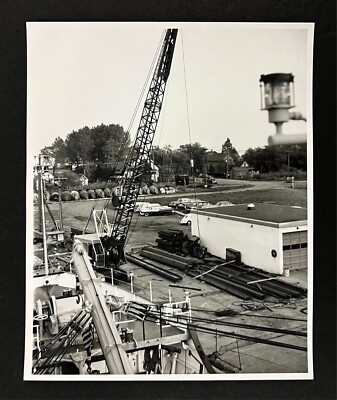 1960s Cleveland OH US Coast Guard 9th District Ship Crane Dock Vintage Photo