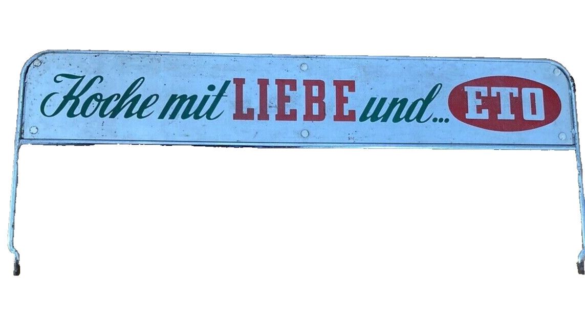50er 60er Werbeschild aus Metall, Dr. Oetker-Konzern: Kochen mit Liebe und ETO !