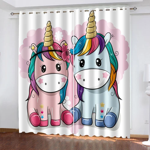 Magische Einhorn Vorhänge Dicke Verdunkelung Schlafzimmer Thermo Ring Top Ösenvorhänge - Bild 8 von 57