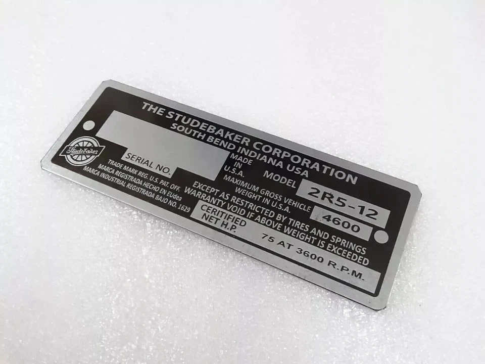 PLACA DE DATOS SE ADAPTA AL MODELO VINTAGE STUDEBAKER EE. UU. #V222-7 Foto 2 de 4