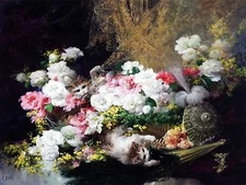 Cats and flowers Accent Tile Mural Kitchen Bathroom Wall Backsplash 8x6