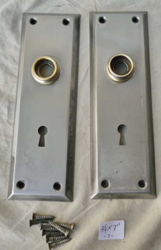 Door Knob Back Plates pr Lacquered Brushed Steel Mission 7"h x 2 1/4"w A