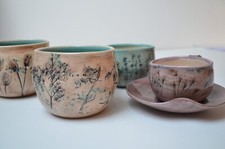 Wildflower mug, Handmade Ceramic Mug with wild flower imprint