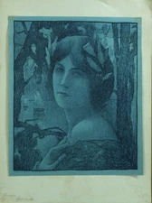 Old Symbolist Print Art Nouveau Portrait Young Woman Henri Guinier Mucha