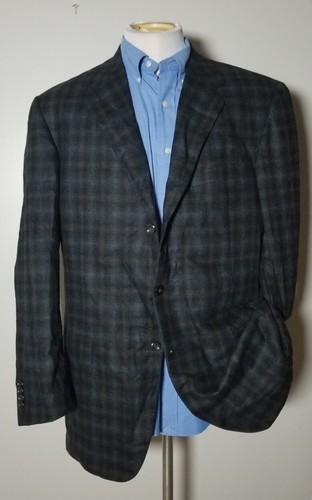 44L OXXFORD Orange Plaid Tartan LAMBSWool Check Tweed Sport Coat Jacket Blazer - Picture 2 of 7
