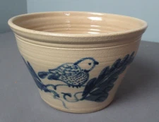 D Eldreth Studio Art Pottery Crock Bowl - Bird On Branch - Salt Glazed - f4 sb