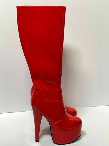 Mujeres Rojo de la rodilla Botas altas tacón de plataforma Zapato Charol  Zapatos Talla 5,10,11 | eBay