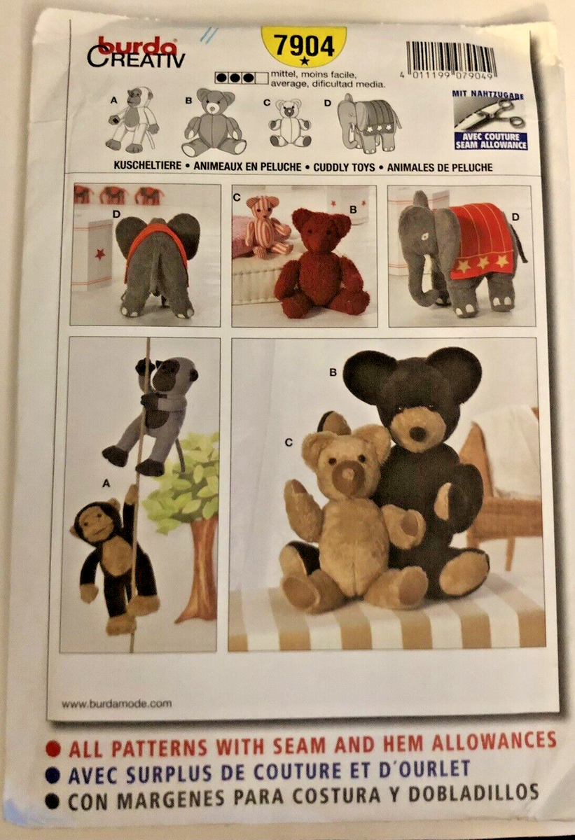 BURDA 7904 Teddy Bear Elephant Monkey w/ Movable Joints DIY Stuffies Plush Toys | eBay burda-7904-teddy-bear-elephant-monkey-w-movable-joints-diy-stuffies-plush-toys-ebay