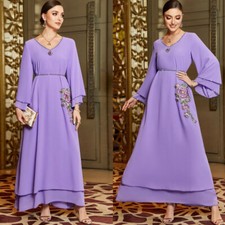 Dubai Women Long Sleeve Maxi Dress Islamic Abaya Robe Evening Turkey Party Gown