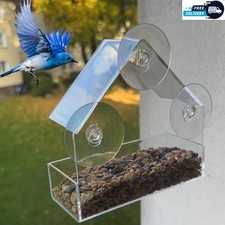 Transparent Window Feeder House Outdoor Bird Feeding tray Mounted Cups Garden uk