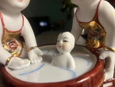 Vintage Chinese bisque porcelain figurine of children in bath