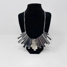 Charming Charlie Silver Tone Bib Statement Necklace with Rhinestones Fan Modern