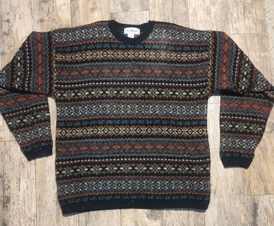 VTG L.L.Bean Fair Isle Crewneck Sweater 100% Wool Knit Scotland Men's Med