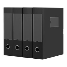4 Pack A4 Storage File Boxes, Black, Plastic, Archives, Lid, Organizer, Document