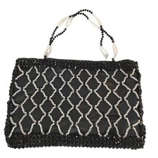Sparkling Black Beaded Handbag Evening Clutch Purse Rhinestone Accents