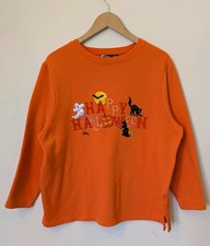 Vintage Holiday Editions Happy Halloween Ghost Cat Witch Sweatshirt Size XL