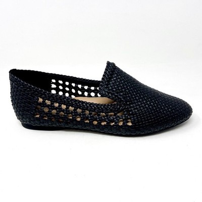 Birdies The Starling Black Woven Womens Vegan Leather Slip On Flats Loafers