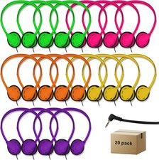 20 Pack Class Bulk Headphones for Kids Students Multi Color 3.5mm Jack