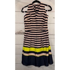 Ted Baker London Striped Halter Neck Pleated Midi Dress Size 6 Pink Navy Yellow