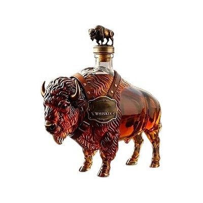 Bison Shaped Whiskey Decanter Crystal Glass Liquor Bottle with Leakproof Stopper