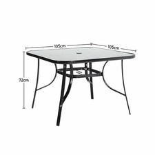 Large Outdoor Dining Table Metal Garden Patio Tempered Glass Top w/ Parasol Hole