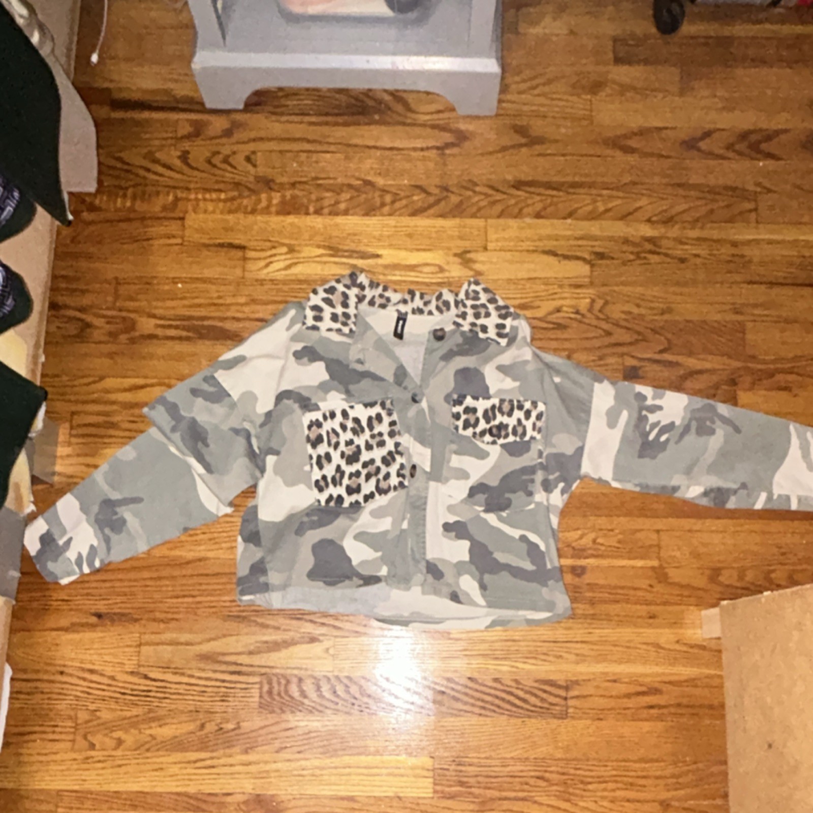 Camouflage Leopard Print Collared Button Jacket G… - image 1