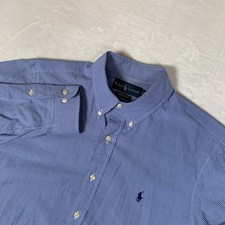 Ralph Lauren Dress Shirt Mens 16 34/35 Blue Gingham L/S Button Down Custom Fit
