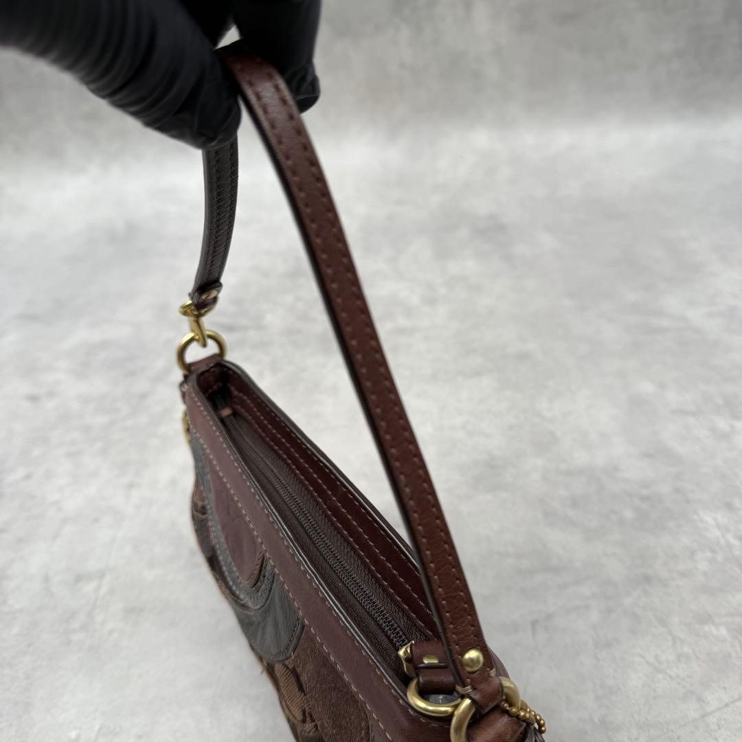 COACH Shoulder Bag Patchwork Brown Leather Canvas… - image 11