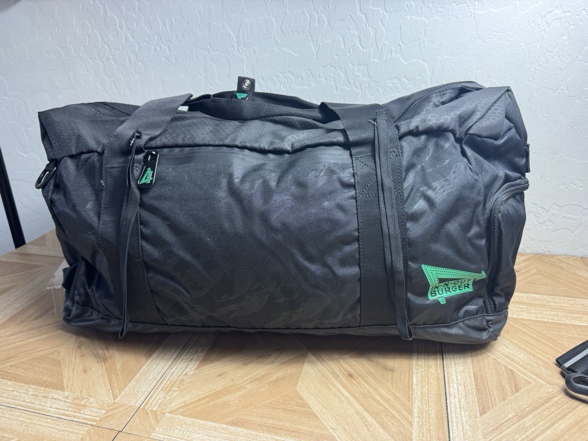 In N Out Burger Travel Gym Workout Duffle Bag Black Zip Around