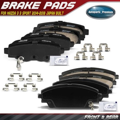 8x Front & Rear Ceramic Brake Pads w/ Hardware for Mazda 3 2014-2018 Japan Built