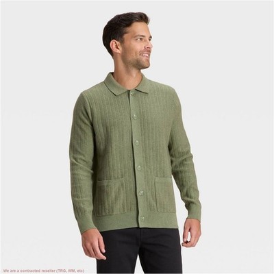 Men's Collared Cardigan Sweater - Goodfellow & Co Olive Green L *SEE DEAL!!!*