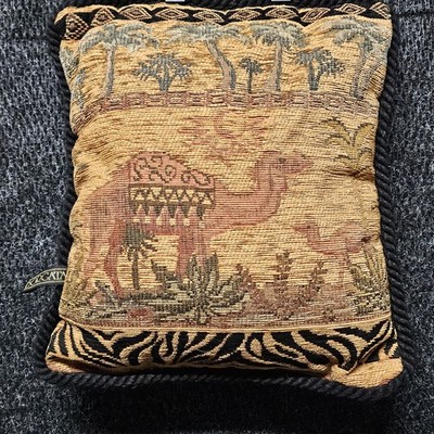 Borgata Vintage Designer Tapestry Throw Pillows, Camel Egyptian Style Fringe 