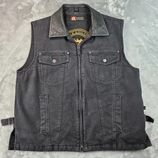 Kakadu Australia Trading Vest Mens L Concealed Carry Pockets Denim Leather Trim