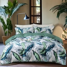 Duvet Cover King Size,Reversible Summer Leaf Green Duvet Cover Set with Zippe...