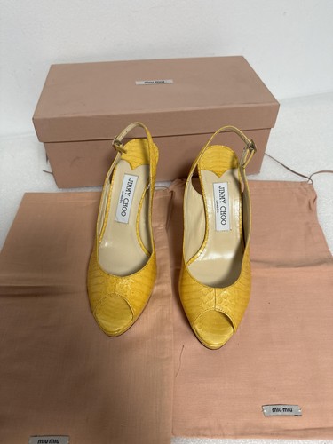 Jimmy Choo Shoes Womens Size 37.5 Python Peep Toe Slingback High Heel Made Italy - Picture 2 of 8