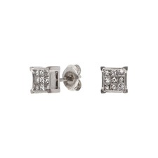 Pre-Owned Princess Cut Diamond Square Cluster Stud Earrings 18ct gold For Her