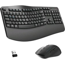 Wireless Keyboard and Mouse Combo,2.4G Full Size Wave Keys Ergonomic Keyboard...