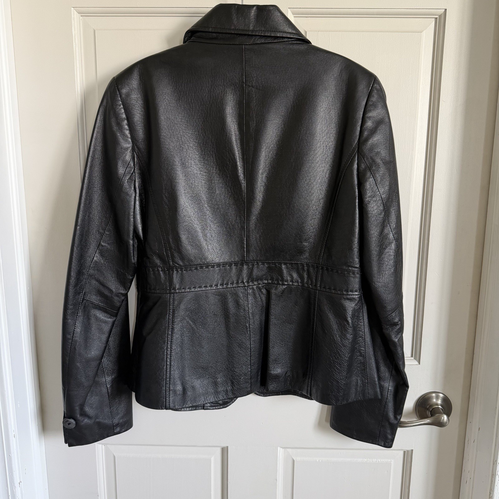 Axcess Black Leather Button-Front Collared Lined … - image 8