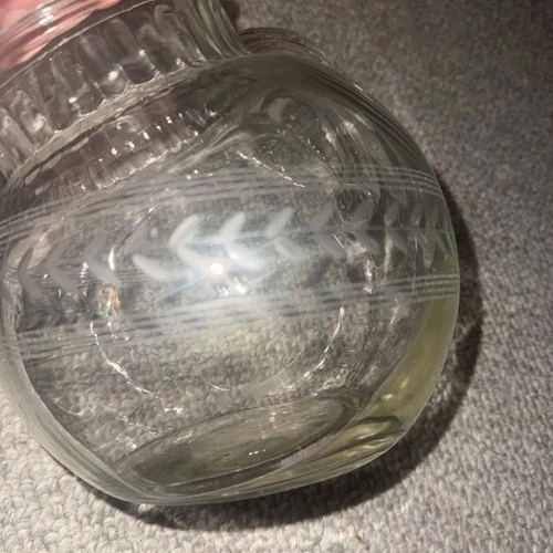 Vintage Mint Anchor Hocking Tilted Slant Clear Glass Etched Ball Jug Pitcher