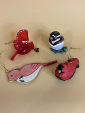 Vintage Assortment Lot of 4 Christmas Bird Ornaments Cardinal Partridge Clip On