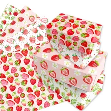 12 Sheets Strawberry Wrapping Paper Set, 4 Design Gift Wrap, 20x27 inch, Pink