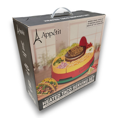 Appétit Heated Taco Tuesday Serving Set Tray Lazy Susan Rotating Warmer Open Box