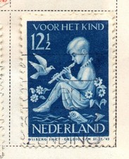 Netherlands 1938, Voor het kind, Child playing a flute, 12 1/2 cents, dark blue