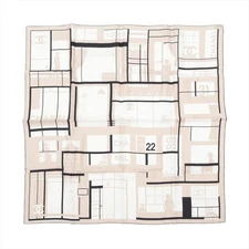 Chanel Coco Mark Scarf Silk Beige Mademoiselle COCO